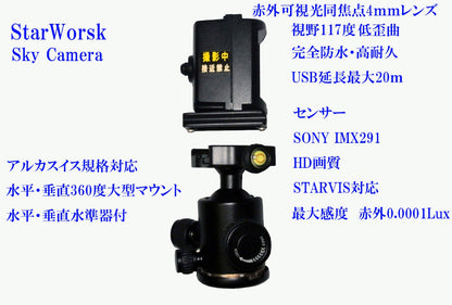 高灵敏度流星相机 USB 延长至 20m 完全防水视野 117 度红外可见光共焦镜头